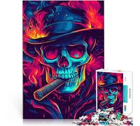 1000 Piece Adult Puzzles Cigar Smoking Skeleton Made of wood for and from 14 years and over Family Games deal as gifts for the whole family 。size：50x75cm/19.68x29.52inch