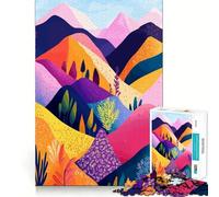1000 Piece Adult Puzzles Colorful Abstract Rolling Hills Mountain Ranges Pattern Minimalist Art Illustrat Flawless Cut Fun Focus Game Gift Free Play Game Birthday Fun Gift (38x26cm)