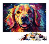 1000 Piece Adult Puzzles Colorful Psychedelia of Golden Retrievers for Jigsaw Puzzle A Work of Art for And Teenager Age 14 Years Up 1000 PCS(75x50cm)