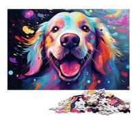 1000 Piece Adult Puzzles Colorful Psychedelic Art of Golden Retrievers for Jigsaw Puzzle A Work of Art for And Teenager Age 14 Years Up 1000 PCS(75x50cm)
