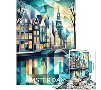 1000 Piece Adult Puzzles Cubist Amsterdam Skyline with Iconic Canals Help The Brain Exercise Home Decoration Educational Toy for And from 14 Years And over (50x75cm)
