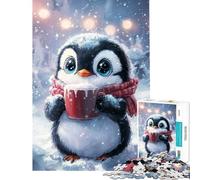 1000 Piece Adult Puzzles Cute Penguin with Hot Cocoa Difficult And Challenge Analysis And Logic Brain Teaser Game for And 14 Years And over (38x26cm)