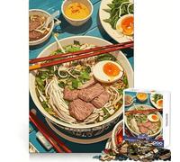 1000 Piece Adult Puzzles Delicious Vietnamese Pho Bowl Illustration Exact Cut Art Thinking Skill Game Leisure Play Fun Christmas Wall Art (38x26cm)