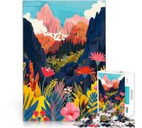 1000 Piece Adult Puzzles Dolomites Mountain Valley Flowers Italy Fun Games with Fully Interlocking Randomly Shaped Pieces 50x70cm