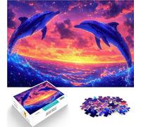 1000 Piece Adult Puzzles Dolphins Sunset Leap Family Game Stress Reliever Difficult Challenge 38x52cm Birthday Gift for Age 14+