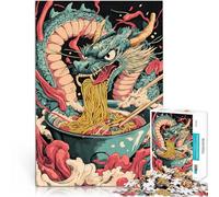 1000 Piece Adult Puzzles Dragon Eats Ramen Japan Noodle Staycation: Zeit totschlagen mit passendem Poster und Quizblatt52x38cm