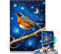 1000 Piece Adult Puzzles European Robin in Starry Night Made of cardboard for and from 14 years and over fun games for families Difficult Hard Gifts for Women Men 。size:38x52cm/14.96x20.47inch