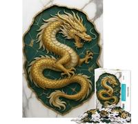 1000 Piece Adult Puzzles Golden Dragon on Emerald Background Help The Brain Exercise Home Decoration Educational Toy for And from 14 Years And over (50x75cm)