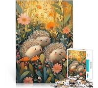 1000 Piece Adult Puzzles Hedgehogs in a Flower Field Herausfordernd Schwierig Verbessern Sie das Gedächtnis52x38cm