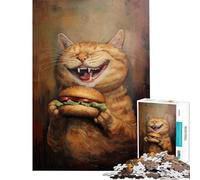 1000 Piece Adult Puzzles Hilarious Cat Hamburger Challenging To Complete Staycation Kill Time Anti-Stress Toys Suitable for People Aged 14 And Above (38x52cm)