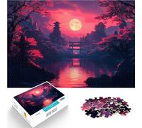 1000 Piece Adult Puzzles Japanese Moonlit Landscape Herausforderndes Spielspielzeug mit passendem Poster und Quizblatt75x50cm
