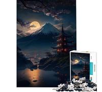 1000 Piece Adult Puzzles Japanese Temple Night Lake for Educational Game Challenge Toy Educational Games A Work of Art Art Work Gifts (Size 38x52cm)