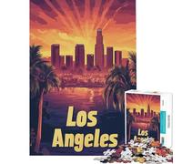 1000 Piece Adult Puzzles Los Angeles Skyline Sunset Poster Difficult And Challenge Analysis And Logic Brain Teaser Game for And 14 Years And over (38x26cm)