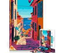 1000 Piece Adult Puzzles Mediterranean Sea View Minimalist Art Perfect Edge Play Mental Focus Game Slow Play Fun Birthday Art Gift (38x26cm)