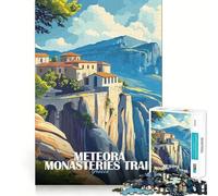 1000 Piece Adult Puzzles Meteora Monasteries Trail Greece Illustration Flawless Cut Fun Focus Game Gift Free Play Game Birthday Fun Gift (38x26cm)