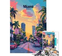1000 Piece Adult Puzzles Miami USA Cityscape with Palm Trees Brain Intelligence Challenge Addictive Toys Family Games Home Decoration Great Gifts (size 50x75cm)