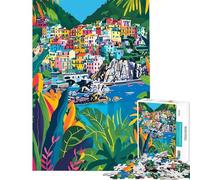 1000 Piece Adult Puzzles Minimalist Italy Art Cinque Terre Coast Brain Intelligence Challenge Addictive Toys Family Games Home Decoration Great Gifts (size 38x52cm)