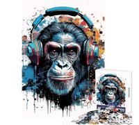 1000 Piece Adult Puzzles Monkey Dj Music Practical Game Analysis And Logic Anti-Stress Toys Suitable for Desktop Decoration (38X26CM)