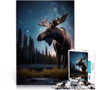 1000 Piece Adult Puzzles Moose under the Milky Way Made of cardboard for and from 14 years and over Challenging Game Games Toys Gift。size：26x38cm/10.24x14.96inch