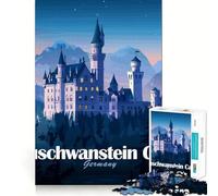 1000 Piece Adult Puzzles Neuschwanstein Castle, Germany at Night Perfect Edge Play Mental Focus Game Slow Play Fun Birthday Art Gift (38x26cm)