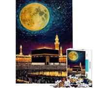 1000 Piece Adult Puzzles Night Sky The Kaaba Mosque in Mecca Painting Fun Activities at Home Wall Art Relaxing Games Suitable for People Aged 14 And Above (50x75cm)