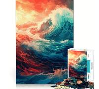 1000 Piece Adult Puzzles Ocean Wave Poster Perfect Edge Play Mental Focus Game Slow Play Fun Birthday Art Gift (38x26cm)