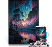 1000 Piece Adult Puzzles Purple Blue Sky Over Lake Made of wood，for and from 14 years and over for home decoration Wish List with Santa Claus。size：50x75cm/14.96x20.47inch