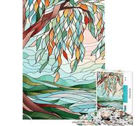 1000 Piece Adult Puzzles Stained Glass Willow Tree Landscape 1000 Piece Jigsaws Educational Toy Difficult Challenge Unique Birthday And Xmas Gifts (38x26cm)