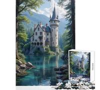 1000 Piece Adult Puzzles Stone Castle by The Lake Practical Game Analysis And Logic Anti-Stress Toys Suitable for Desktop Decoration (38X26CM)