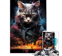 1000 Piece Adult Puzzles Strategic Cat Chess Master Fun Activities at Home Wall Art Relaxing Games Suitable for People Aged 14 And Above (38x52cm)