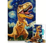 1000 Piece Adult Puzzles T-Rex in Starry Night Style Fine Edge Craft Cognitive Game Toy Relax Game Play Christmas Wall Art (50x75cm)