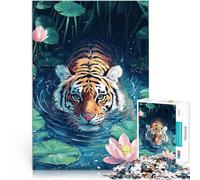 1000 Piece Adult Puzzles Tiger swimming in Lotus Pond Herausfordernd Schwierig Geburtstagsgeschenk, Geschenke, Wandkunst38x26cm