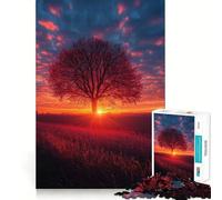 1000 Piece Adult Puzzles Tree Silhouette at Sunset Fine Edge Craft Cognitive Game Toy Relax Game Play Christmas Wall Art(38x26cm)