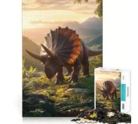 1000 Piece Adult Puzzles Triceratops on Jungle Hill Fine Edge Craft Cognitive Game Toy Relax Game Play Christmas Wall Art(38x26cm)