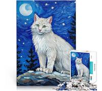 1000 Piece Adult Puzzles White Bobcat Under Night Sky Schwierig und herausfordernd Geburtstagsgeschenk, Geschenke52x38cm