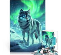 1000 Piece Adult Puzzles Wolf Under Aurora Borealis Made of cardboard for and from 14 years and over Quiz game Fun at Home Activities, Birthday Present,Travel Gifts。size：26x38cm/10.24x14.96inch