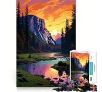 1000 Piece Adult Puzzles Yosemite Sunset Pixel Art Fine Edge Craft Cognitive Game Toy Relax Game Play Christmas Wall Art(38x26cm)