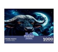 1000 Piece African Buffalo Jigsaw Puzzle for Adults & Kids - Family Fun, Family Game, Full Moon Clouds Jigsaws, Home Decoration Gifts 38x26cm/1000pcs