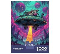 1000 Piece Alien Jigsaw Puzzle Fun Details Beautiful Decoration The Cow on The UFO Puzzles Challenging Games for Men And Women 52x38cm/1000pcs