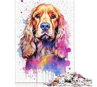 1000 Piece American Cocker Watercolor Jigsaw Wooden Puzzle Adult Jigsaw Puzzle Jigsaw Puzzles for Adult 1000pcs (75x50cm)