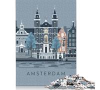 1000 Piece Amsterdam Cityscape Square Puzzles for Adults & Wooden Puzzles Educational Game 1000pcs (75x50cm)