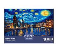 1000 Piece Amsterdam Starry Night Game Puzzle for Adults Gifts Fun Challenging Home Decoration Brainteasing Oil Painting Style Jigsaw Puzzle for Women Men Adult 38x26cm/1000pcs