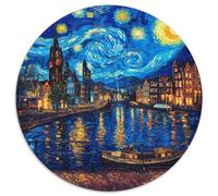 1000 Piece Amsterdam Starry Night Jigsaw Puzzles for Adults Gifts Fun Challenging Home Decoration Oil Painting Style Brainteasing Jigsaw Puzzle for Adults And Kids 1000pcs (67.5x67.5cm)