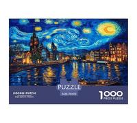 1000 Piece Amsterdam Starry Night Jigsaw Puzzles for Adults Gifts Fun Challenging Home Decoration Oil Painting Style Jigsaw Puzzle for Adults And Kids Age 12 And Up 70x50cm/1000pcs