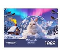 1000 Piece Angora Rabbit Jigsaw Puzzle for Adults Kids - Family Fun, Family Game, Snowy Mountain Aurora Puzzle, Decoration Unique Gift 70x50cm/1000pcs
