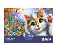 1000 Piece Angry White Cat Jigsaws Puzzles Great Gift Home Decoration Lovely Pet Puzzle Challenging Games for Adults And Kids Age 14 Years Up 38x26cm/1000pcs