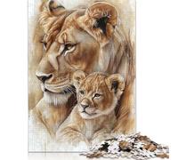 1000 Piece Animal Art Lion Wooden Jigsaw Puzzles Adults Teens Jigsaw Large Puzzle Toys Educational Intellectual Decompressing Fun Family Game 1000pcs (75x50cm)