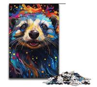 1000 Piece Animal Colorful Psychedelic Honey Badger Jigsaw for Kids Wooden Puzzles Home Art Decor 1000 PCS(38x26cm)