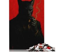 1000 Piece Anthropomorphic Cat Smoking Cigarette Puzzles for Wooden Puzzles Educational Game for Adult 1000pcs (75x50cm)