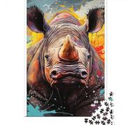 1000 Piece Art Animal Rhinoceros Jigsaw Puzzles for Adult Teenagers Home Educational Games DIY Toys 1000pcs (75x50cm)